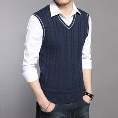 Sleeveless Knit Pullover Sweater with V-Neck