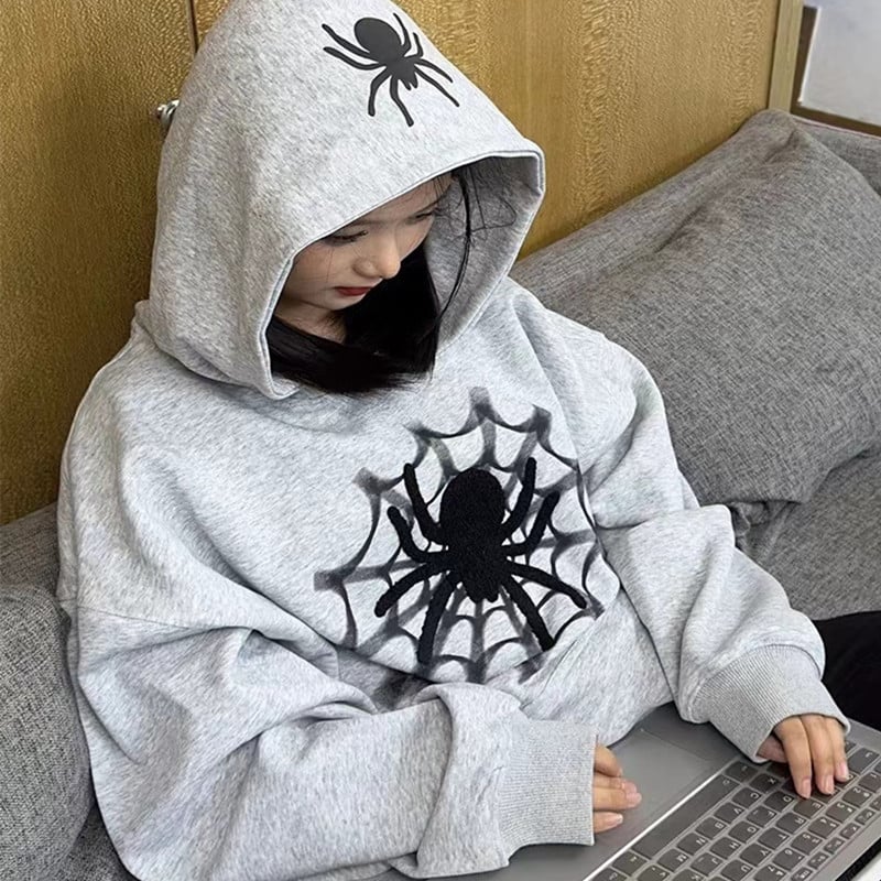 Women's Retro American Spider Letter Hooded Sweater