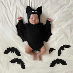 New Baby Halloween Clothes Set Boys Girls Cute Bat Sleeve Bodysuit + Hat Toddler Fashion Kids Halloween Party Clothing