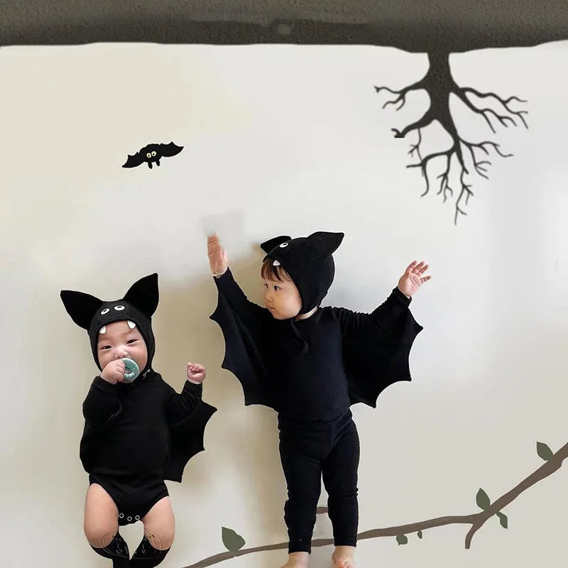 New Baby Halloween Clothes Set Boys Girls Cute Bat Sleeve Bodysuit + Hat Toddler Fashion Kids Halloween Party Clothing