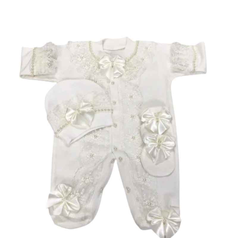 Elegant White Baby Dedication Romper