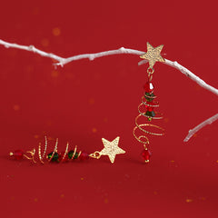 S925 Silver Christmas Tree Star Tassel Earrings