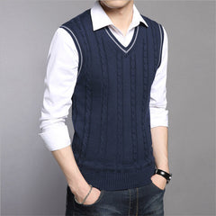 Sleeveless Knit Pullover Sweater with V-Neck