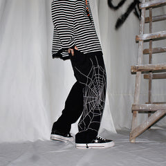 Men's Spider Web Embroidered Loose Casual Pants